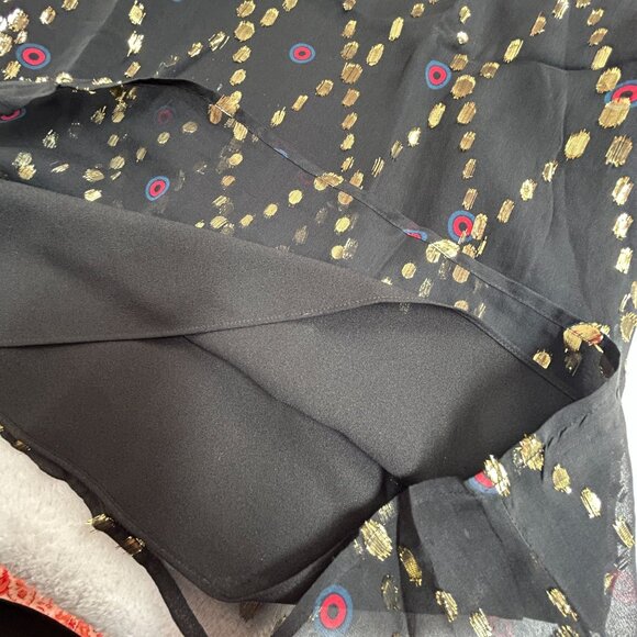 A.L.C Womens Willow Silk Metallic Ruffle Cold Shoulder Blouse Size 6 Black Gold - Picture 5 of 9